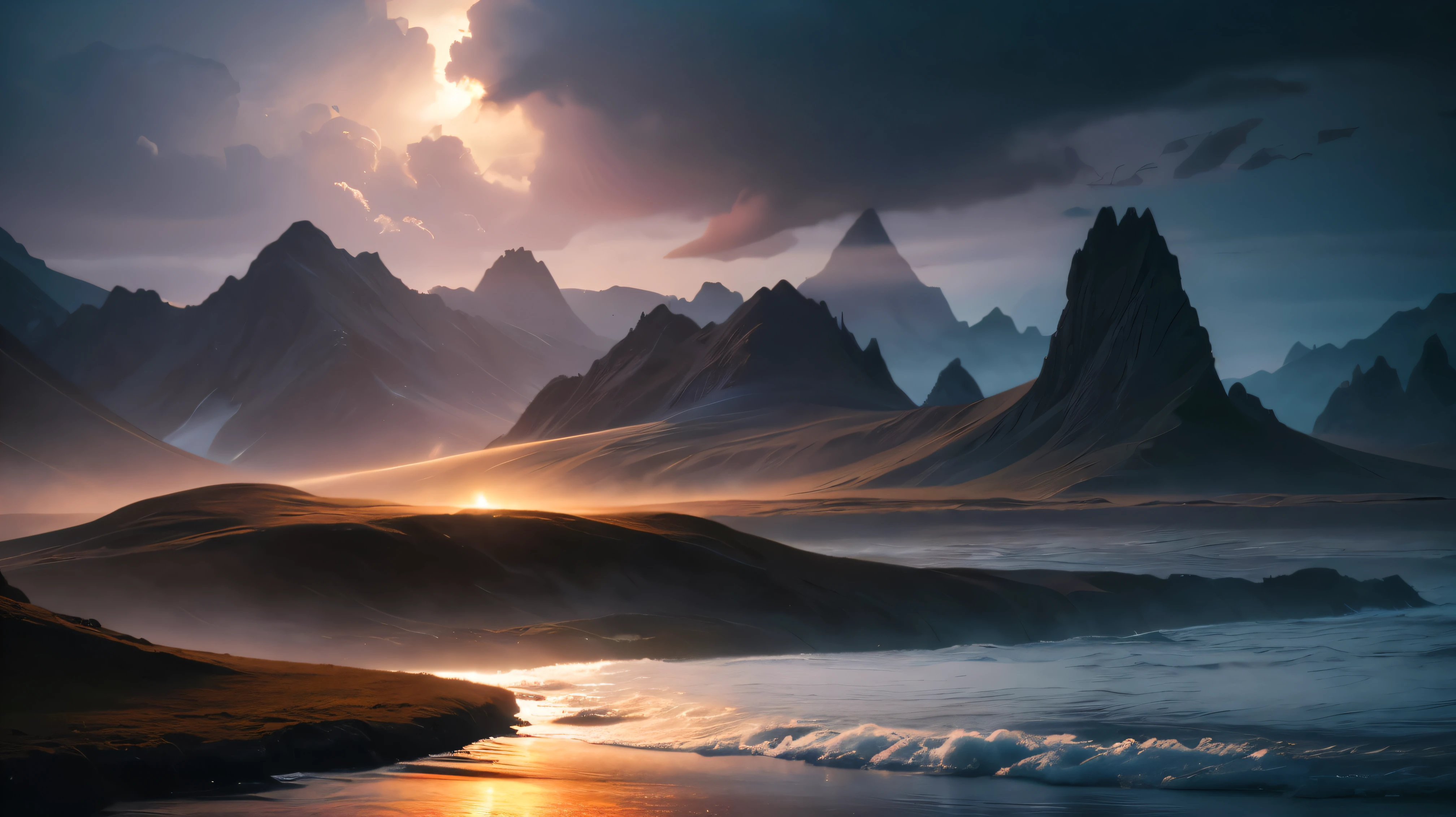 wallpaper，(Practical: 1.4), (best quality: 1.4), 超high resolution, ((Otherworldly Landscapes)),8k resolution，Epic fantasy、Vibrant colors、Film composition（Best quality，4K、8k，high resolution，masterpiece：1.2）、Ultra-fine（lifelike、Photorealism、Photorealistic feel：1.37）、Dramatic Lighting、Volumetric Lighting、Level lighting、Melancholic lighting、Stunning vistas、Ethereal atmosphere