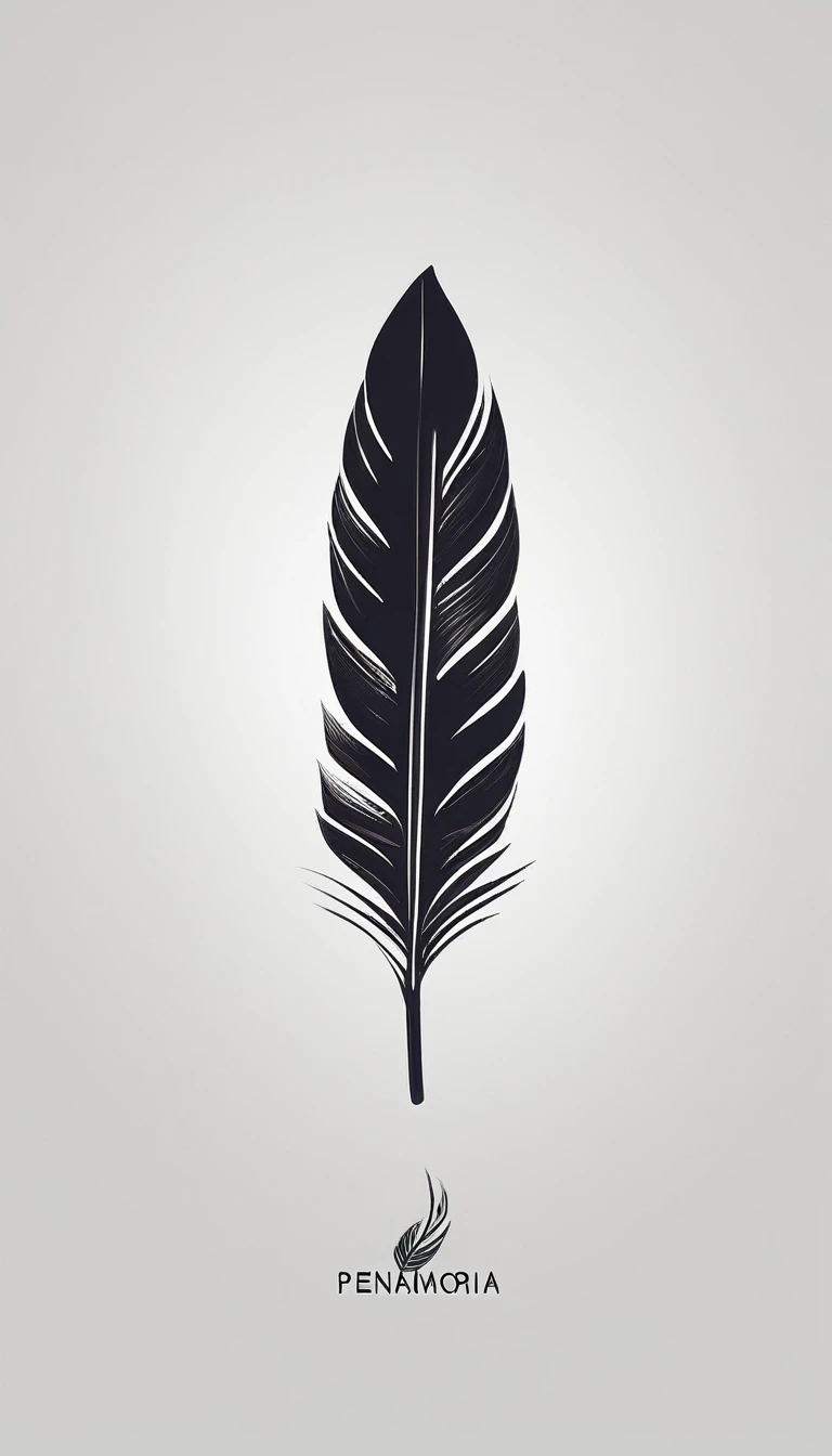 A minimal, modern, simple, cinematic logo design for the brand “Penamemoria". Create a modern, minimalistic, high-quality, logo of a memory feather. The logo must be convey a sense of dreams, stories, memories, music and imagination.