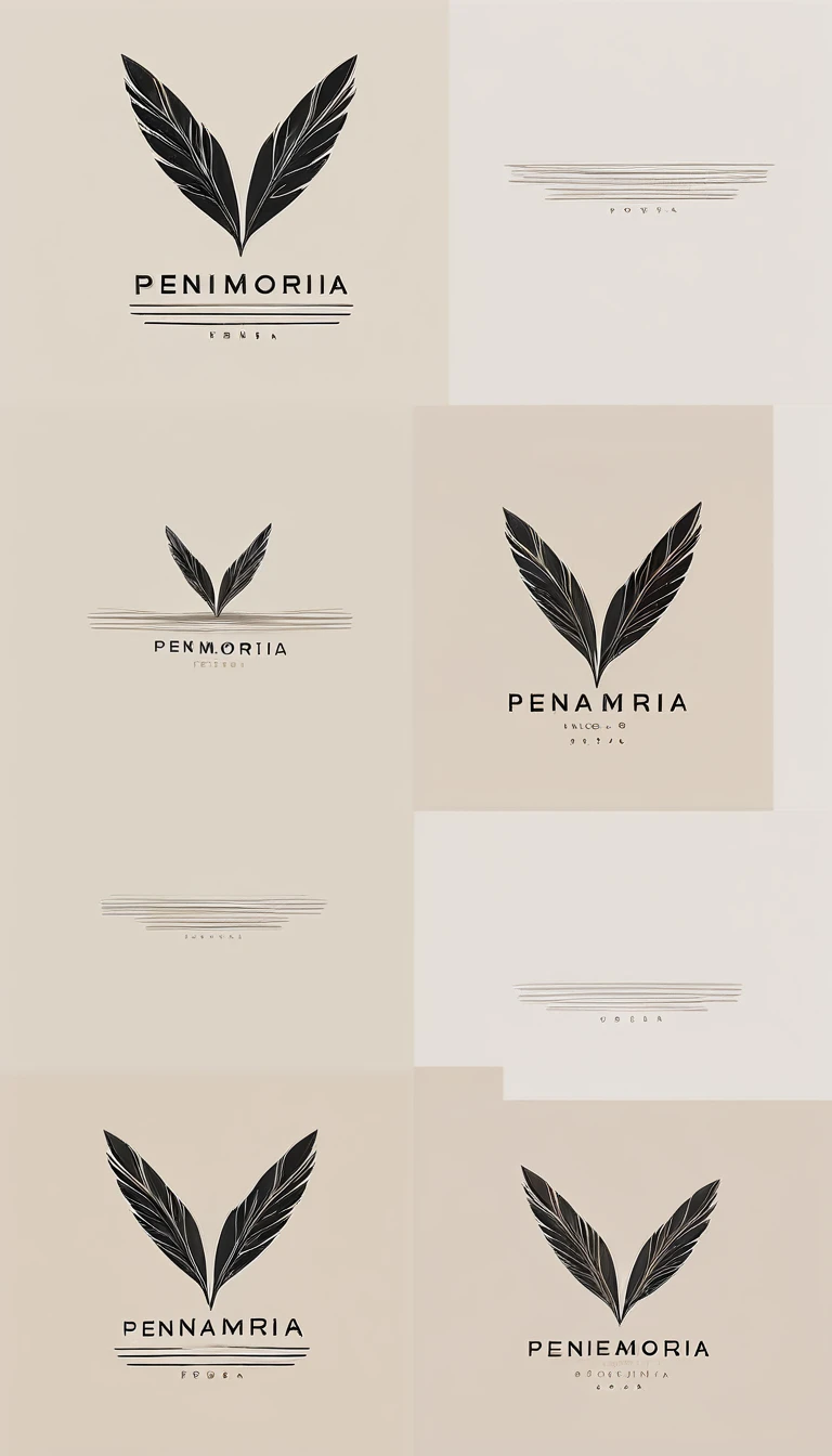 A minimal, modern, simple, cinematic logo design for the brand “Penamemoria". Create a modern, minimalistic, high-quality, logo of a memory feather. The logo must be convey a sense of dreams, stories, memories, music and imagination.
