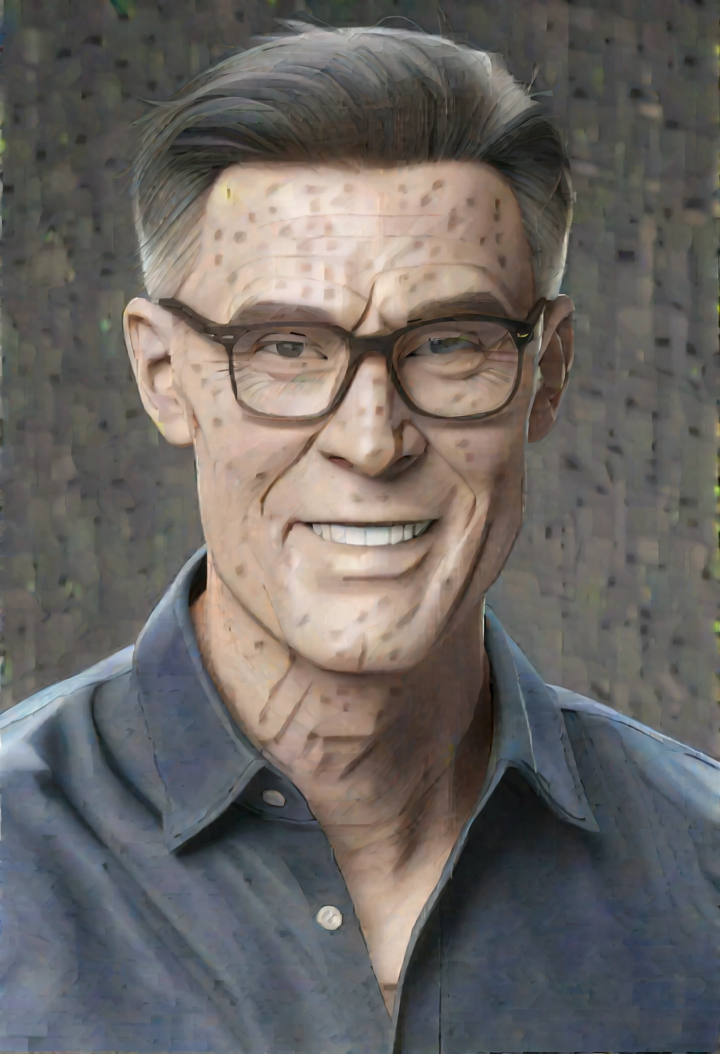 Cartoon character of a man in black glasses and blue shirt, animation character, Stylized Character, animation style rendering, stylized 3D, Arnold Maya Rendering, Stylized 3D Rendering, toon rendering screenshot, 3D Character, 3D Character, Stylized 3D Rendering, 3D Character Rendering, Cartoon Character, Closeup Character, Character Pose, (Pixar Style) (Master Part:1.2) (Bokeh) (Best Quality) (Detailed Skin) (Detailed Texture ) (8K) (clay) (cinematic lighting) (sharp focus
Create a 3D animated character of a middle-aged man with a friendly and approachable expression. The character wears glasses and has short, dark hair with some gray streaks. He is dressed in a casual style with a long-sleeved navy blue shirt, black belt, and jeans. The character has a round face, fair skin, and a slender build. He is standing, facing the camera, with his right arm extended forward making the 'thumbs up' gesture. The facial features include:
Eyes: Medium-sized, dark brown, with black-framed glasses.
Nose: Straight, medium width, with a slightly rounded tip and discreet, proportional nostrils.
Mouth: Curved gently into a confident and warm smile.
Eyebrows: Slightly arched, indicating a state of attention or slight curiosity.
Cheeks: Slightly raised due to the smile.
Overall expression: Neutral with a touch of confidence and warmth, highlighted by the smile and raised cheeks.
Ensure the character has a realistic representation of facial expressions and body position."
