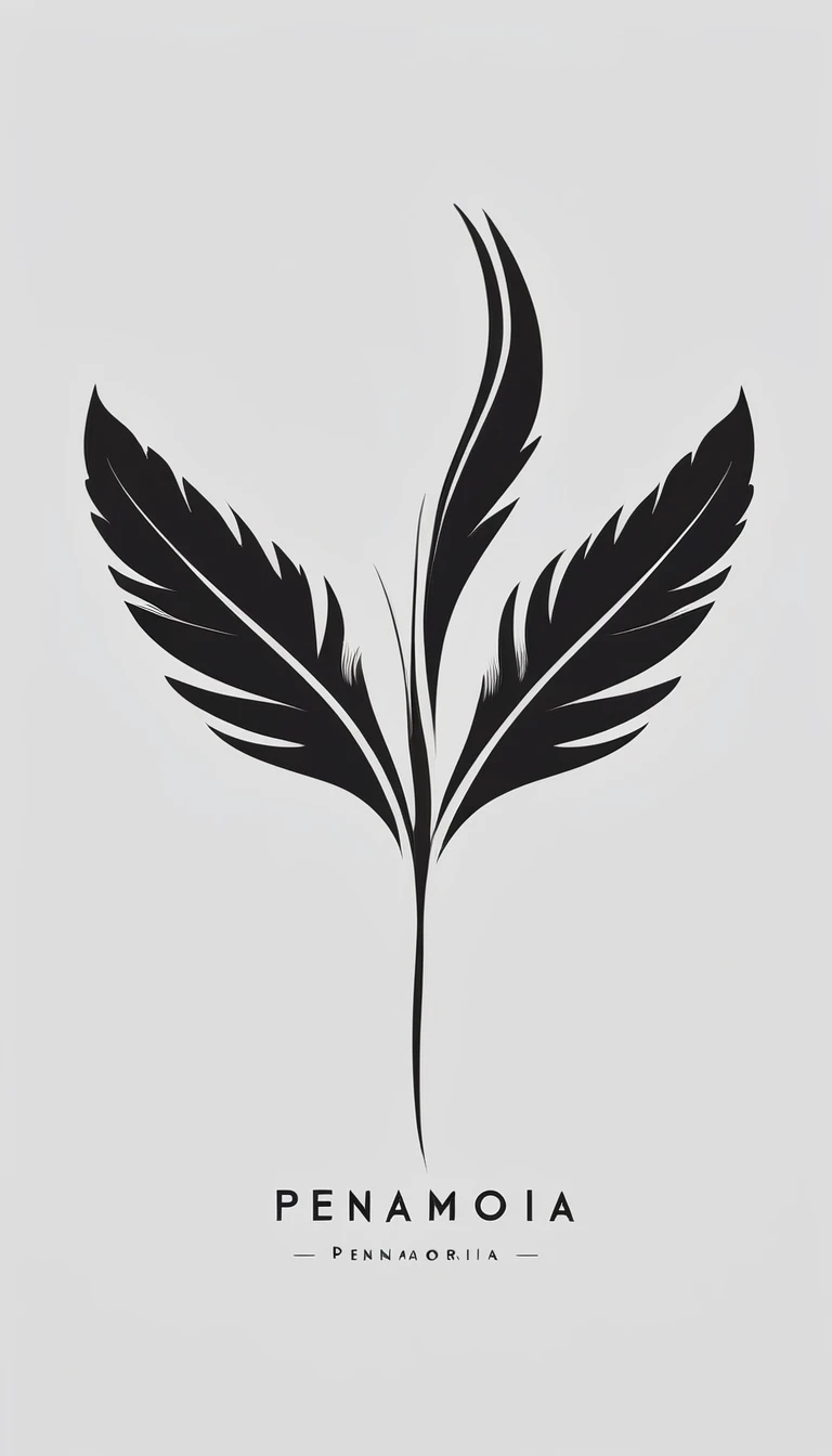 A minimal, modern, simple, cinematic logo design for the brand “Penamemoria". Create a modern, minimalistic, high-quality, logo of a feather with wings that convey a sense of memories and dreams