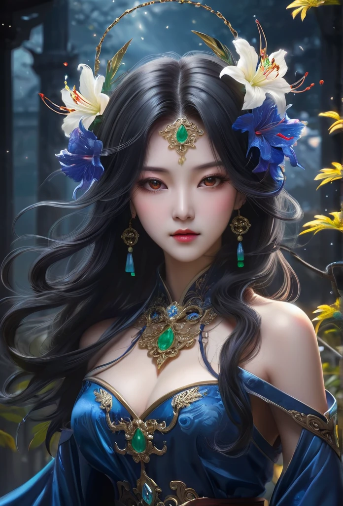 (Lycoris close-up:1.5),彼岸花ofcharm,Mysterious Manzhu Shahua,地狱门前盛开of血色鬼花,Leading souls to the afterlife,charm,flirtatious,of,Magic Sword,合金iron ornamental work,合金藤蔓环绕着Magic Sword,剑上有iron ornamental work,Heavy Metal Style,Metal Art,铁做of花,Iron Leaf,Full of metallic luster,后工业时代of金属质感,用扭绞合金丝制成of工艺品,Golden Flower,iron ornamental work,Silver Flower,Metal branches,Crystal Pendant,Emerald setting,Well structured,Perfect craftsmanship,Magic Lightning Background,Blue Lightning,There are fairies,Dark fantasy art, dark flower shaman, 黑暗幻想concept艺术, 血源诅咒concept艺术, 黑暗concept艺术, Feiyu Searching for Flowers, 暗黑破坏神数字concept艺术, Dark fantasy art style, dark flowers, 🌺 CG Society, Bloodborne Art, photorealistic 黑暗concept艺术, concept, Reuben Tan,A painting,画中一名身穿红袍of女子站在恶魔面前, Goddess of Death, author:hero, Beautiful Shinigami, 美丽优雅of恶魔女王, Dark fantasy art, Death Portrait, Onmyoji detailed art, Persephone as the Goddess of Death, 美丽of巫师, 不祥of奇幻插画