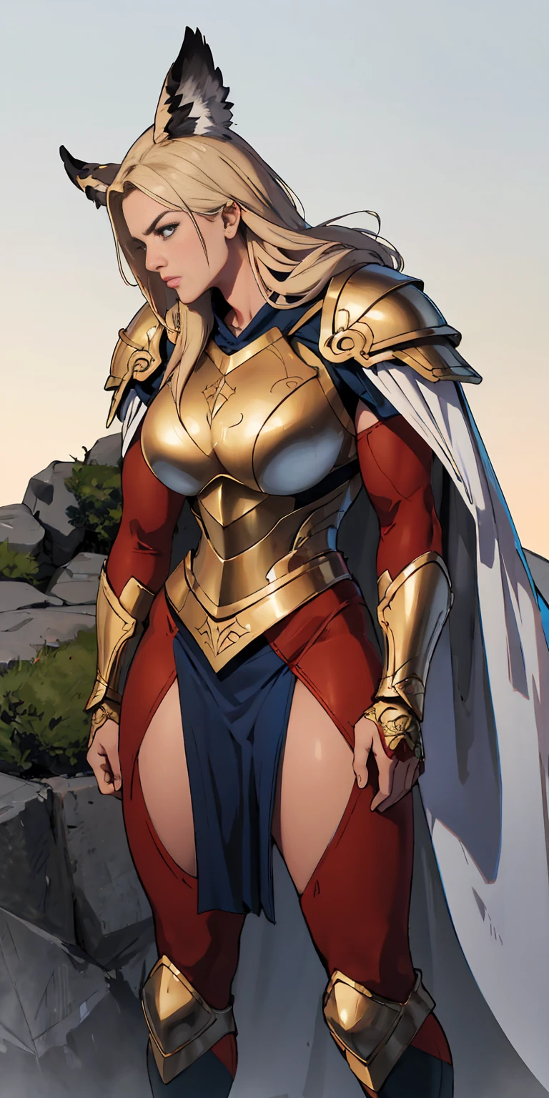 1 Girl (implying one person, likely female)
Full Body: Standing with perfect symmetry
Muscular Build: Strong and defined physique
Turned Arms: Muscular arms positioned behind her back
Theme:
Epic Fantasy: Set in a fantastical world
Asgard: Inspired by Norse mythology (can be subtle or more prominent)
Valkyrie/Lady Knight: Combining elements of a fierce warrior and noble protector
A motif incorporated into her armor, clothing, or environment (tiger stripes, or a tiger pelt cloak)
Visual Style:
Hyper Realistic: Incredibly lifelike detail
Masterpiece: Exceptional quality
8K Resolution: Sharp and high definition
Detailed Drawing: Intricate and richly textured
Superior Quality: The best possible rendering
Epic Composition: Dramatic and visually stunning