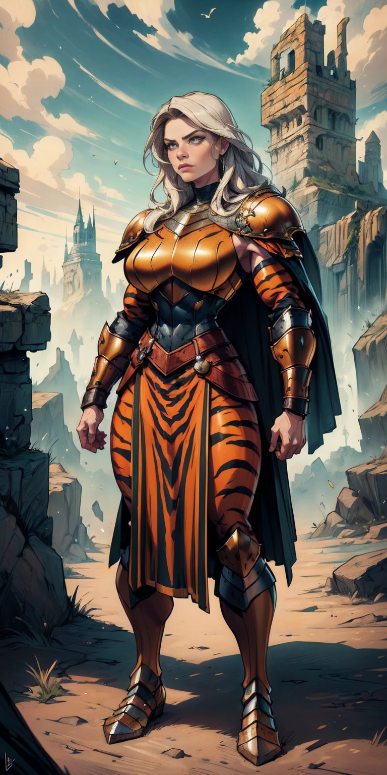 1 Girl (implying one person, likely female)
Full Body: Standing with perfect symmetry
Muscular Build: Strong and defined physique
Turned Arms: Muscular arms positioned behind her back
Theme:
Epic Fantasy: Set in a fantastical world
Asgard: Inspired by Norse mythology (can be subtle or more prominent)
Valkyrie/Lady Knight: Combining elements of a fierce warrior and noble protector
A motif incorporated into her armor, clothing, or environment (tiger stripes, or a tiger pelt cloak)
Visual Style:
Hyper Realistic: Incredibly lifelike detail
Masterpiece: Exceptional quality
8K Resolution: Sharp and high definition
Detailed Drawing: Intricate and richly textured
Superior Quality: The best possible rendering
Epic Composition: Dramatic and visually stunning
