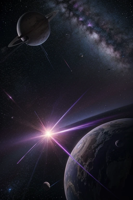 Outer space, purple, forlorn, explosive and beautiful