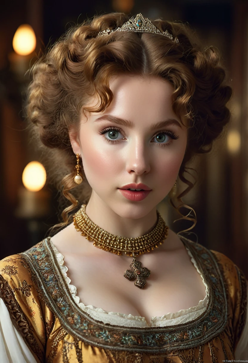 A beautful jewish women with a thick bush unibrow and a large bulbous nose. brown hair that is extremy curly and kinky, Traditional jewish dress. Ultra HD, with Rococo he symmetrical face, photorealistic photography, path tracing, specular lighting, and volumetric face light enhance the details. The scene is captured in maximum quality, masterpiece, 8K high resolution, and top quality.Molly Quinn. Epc lighting, striking silhouette. cross necklace. Doe eyes. The epitome of old wpr;d beauty and charm.
 The symmetrical face, photorealistic photography, path tracing, specular lighting, and volumetric face light enhance the details. The scene is captured in maximum quality, masterpiece, 8K high resolution, and top quality.
