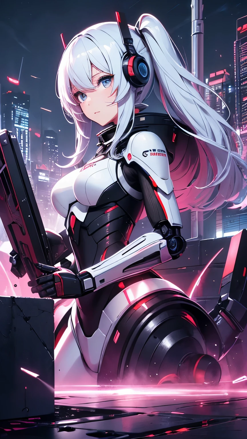 最high quality、best image quality、masterpiece、android girl((18-year-old、 By becoming、vest bust、medium bust,wide open breast tea、shining eyes, water hair、messy hair、long hair、thin,highest valley、white robot body、shining blue body、Close ~ eyes、All connected to cables、Show the whole body、robot arm、robot feet)),high quality、beautiful art、background((dark bio facility、dark room、high performance chair、Infrared Sensor、red lighting))、Flight、debris flies、Depth of written boundary、movie、visual art、perfect art、8K,genuine、
