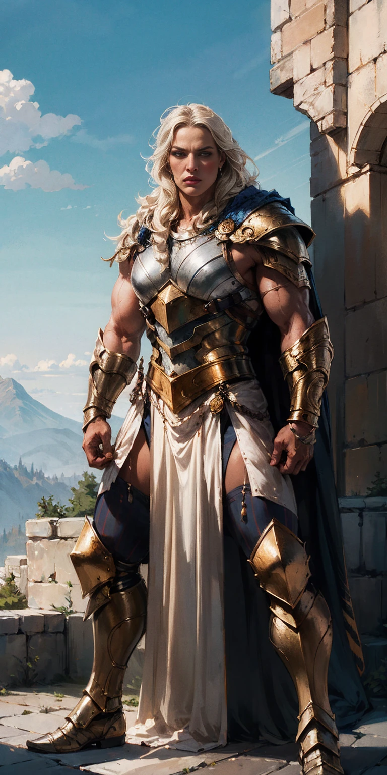 1 Girl (implying one person, likely female)
Full Body: Standing with perfect symmetry
Muscular Build: Strong and defined physique
Turned Arms: Muscular arms positioned behind her back
Theme:
Epic Fantasy: Set in a fantastical world
Asgard: Inspired by Norse mythology (can be subtle or more prominent)
Valkyrie/Lady Knight: Combining elements of a fierce warrior and noble protector
A motif incorporated into her armor, clothing, or environment (tiger stripes, or a tiger pelt cloak)
Visual Style:
Hyper Realistic: Incredibly lifelike detail
Masterpiece: Exceptional quality
8K Resolution: Sharp and high definition
Detailed Drawing: Intricate and richly textured
Superior Quality: The best possible rendering
Epic Composition: Dramatic and visually stunning
