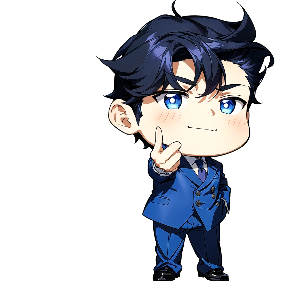 Wearing a blue suit、Wearing a tie、Cartoon drawing of a boy wearing white shirt, Shinkai Makoto, JK, Cartoon shading animation, As anime character, The style is like Nendoroid, shuushuu anime character, Sakamoto Shinichi, Official Art, Araki Hiruhiko style, doom, safebooru anime image, Website Avatar, Animated Characters，Simple 2d
