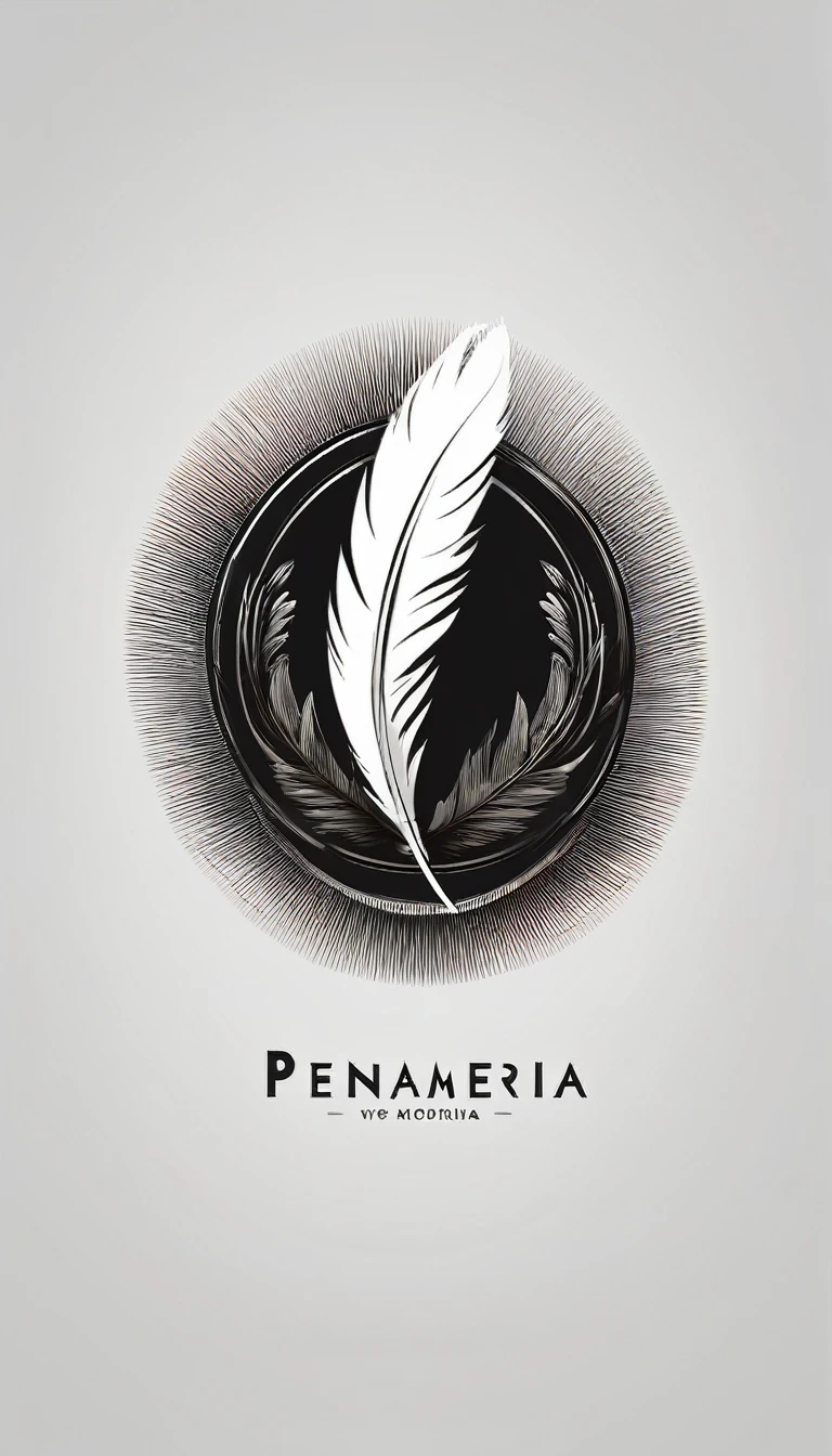 Minimalistic logo design of a white feather with wings for the brand “Penamemoria".
