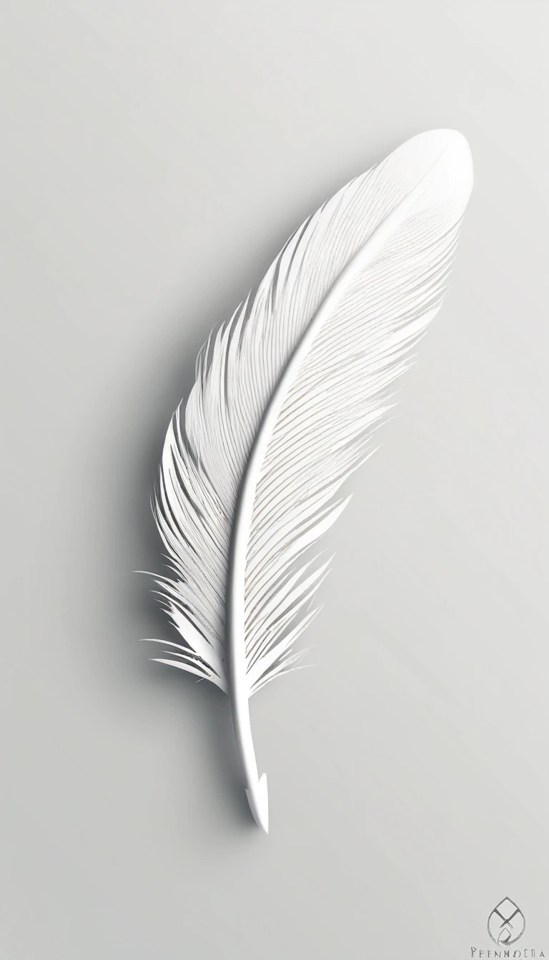 Minimalistic logo design of a white feather with wings for the brand “Penamemoria".