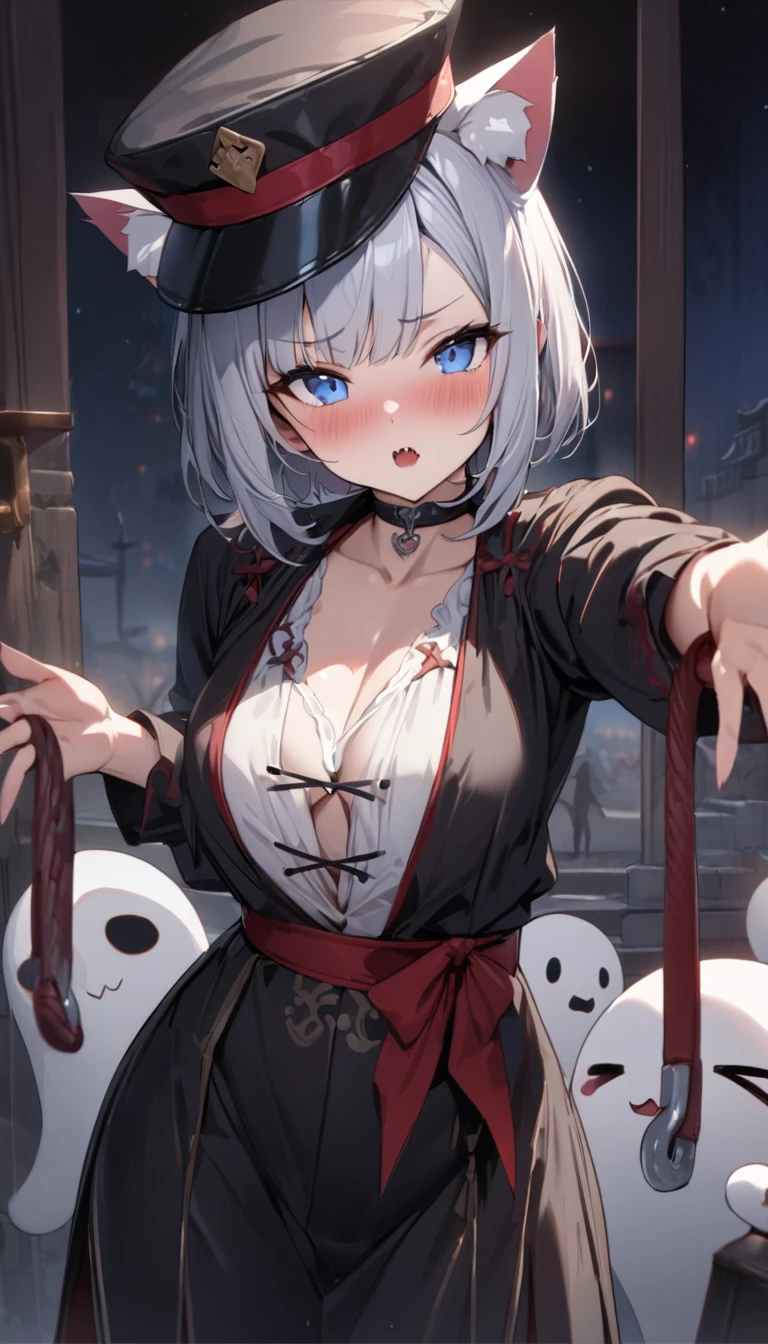 In a haunted house、Shuten Doji、ghost、Nipples、Girl、Girl、Short、Younger、Lower school year、Dynamic Angle、masterpiece、best quality、ultra-detail、night、smile、Iron club、knife、Heian-kyo、The capital of Kyoto、Eat flesh and blood、 Violence、Alcohol is my favorite
