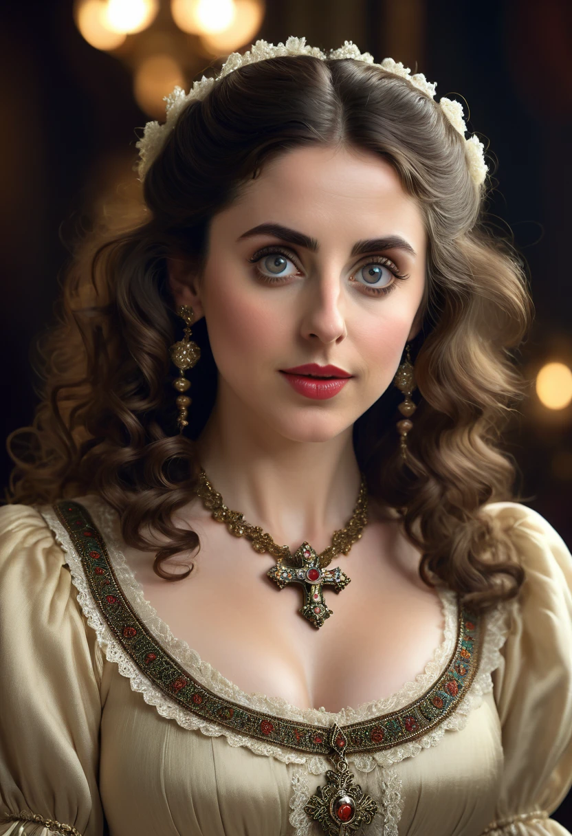 A beautful jewish women with a thick bush unibrow and a large bulbous nose. brown hair that is extremy curly and kinky, Traditional jewish dress. Ultra HD, with Rococo he symmetrical face, photorealistic photography, path tracing, specular lighting, and volumetric face light enhance the details. The scene is captured in maximum quality, masterpiece, 8K high resolution, and top quality.Alison Brie. Epc lighting, striking silhouette. cross necklace. Doe eyes. The epitome of old wpr;d beauty and charm.
The symmetrical face, photorealistic photography, path tracing, specular lighting, and volumetric face light enhance the details. The scene is captured in maximum quality, masterpiece, 8K high resolution, and top quality.