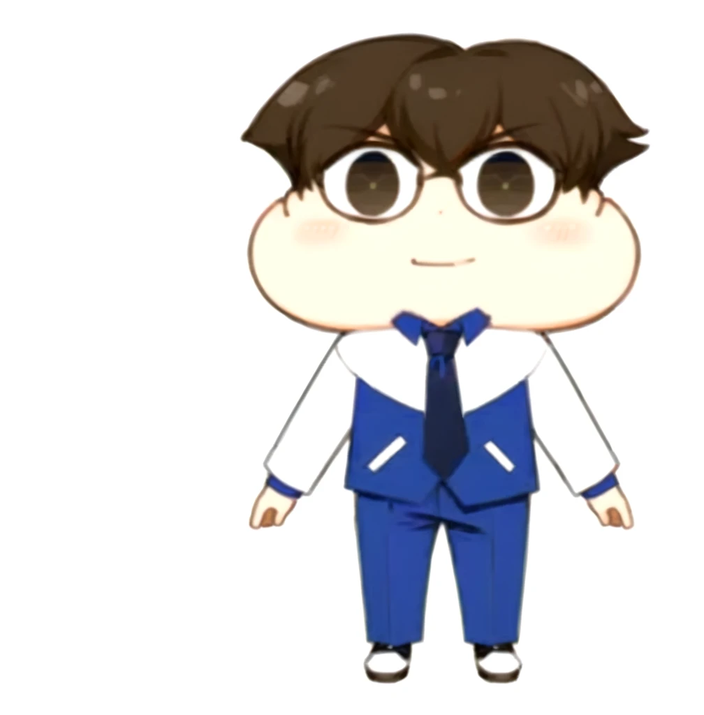 Wearing a blue suit、Wearing a tie、Cartoon drawing of a boy wearing white shirt, Shinkai Makoto, JK, Cartoon shading animation, As anime character, The style is like Nendoroid, shuushuu anime character, Sakamoto Shinichi, Official Art, Araki Hiruhiko style, doom, safebooru anime image, Website Avatar, Animated Characters,Simple 2d