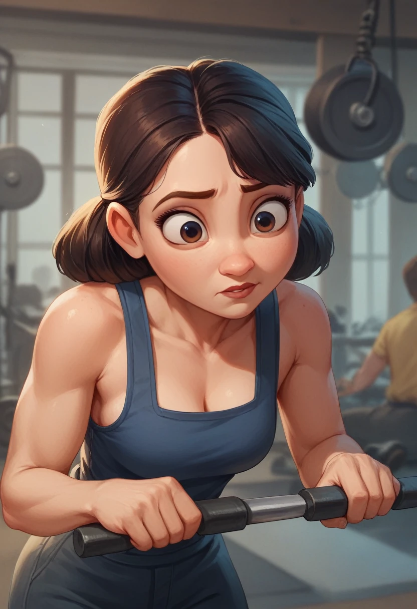 , Woman, Disney 3D Animation Style, Brunetette, dark shoulder length hair, black light skin, Round face, working as a software developer, working with IT technology