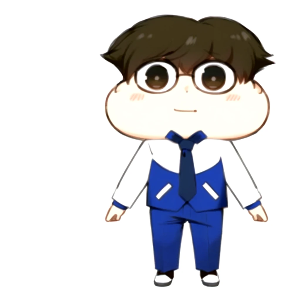 Wearing a blue suit、Wearing a tie、Cartoon drawing of a boy wearing white shirt, Shinkai Makoto, JK, Cartoon shading animation, As anime character, The style is like Nendoroid, shuushuu anime character, Sakamoto Shinichi, Official Art, Araki Hiruhiko style, doom, safebooru anime image, Website Avatar, Animated Characters,Simple 2d