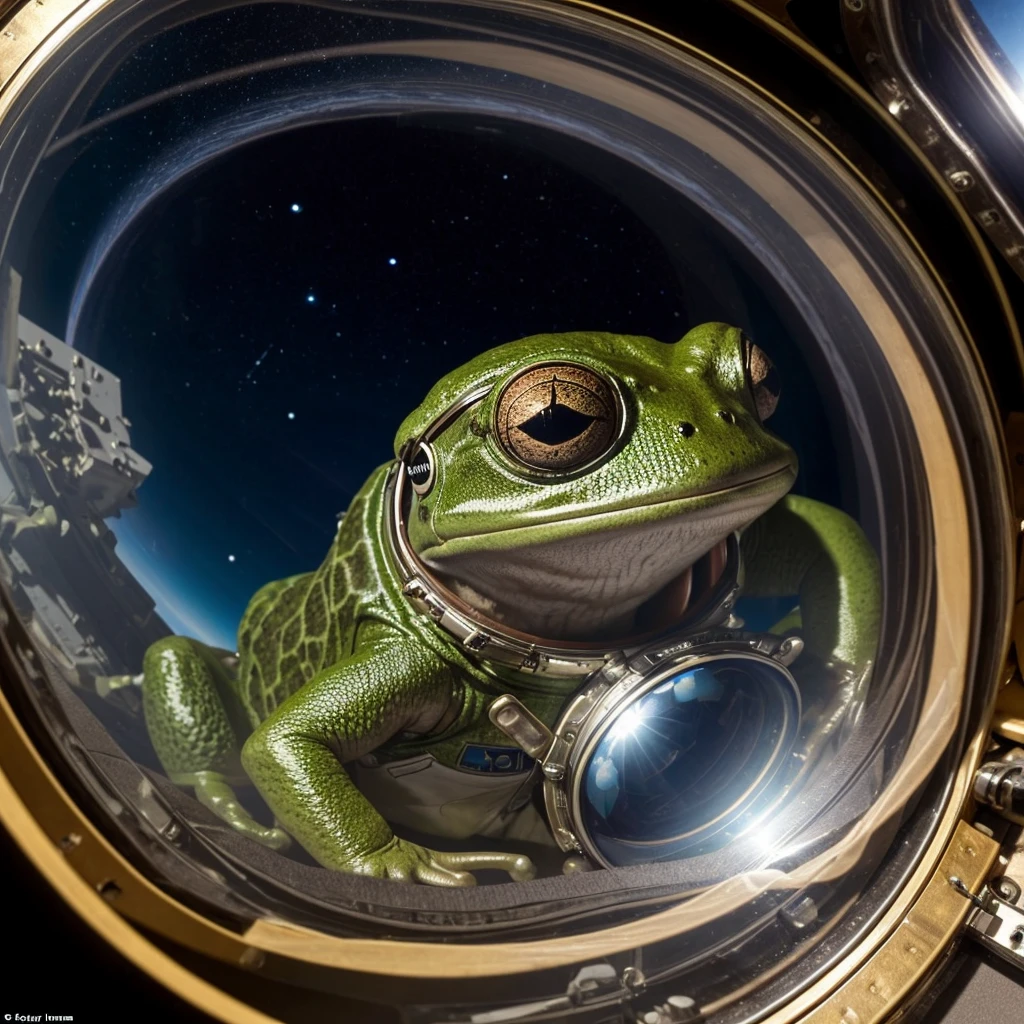 Make an astronaut frog happy by zooming in on his eyes that are reflecting the beauty of space 