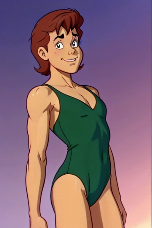 a redhead cartoon character dressed in a green leotard, very muscular, a young male wizard, 1980s cartoon, animated episode still, Presto (((mad)))
