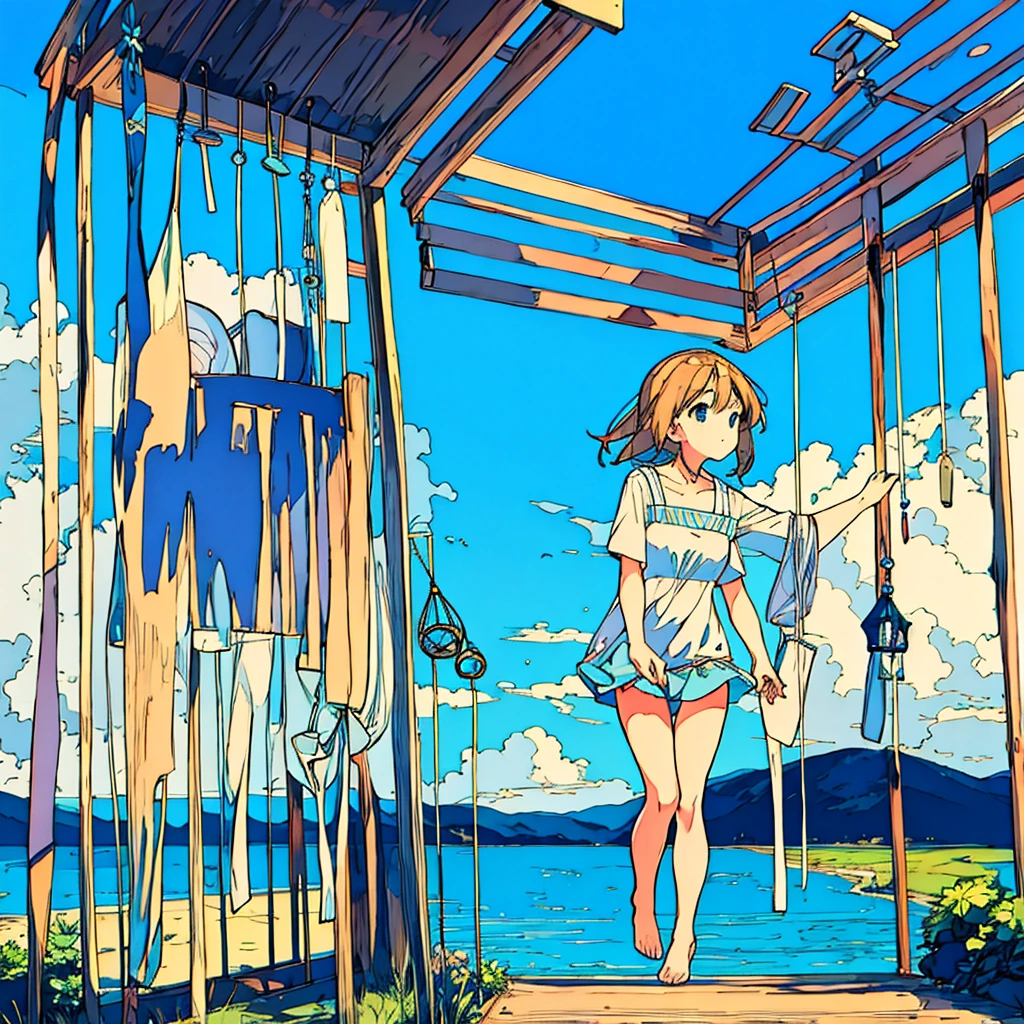 Simple background Summer Blue sky Wind chimes Nostalgic Girl 