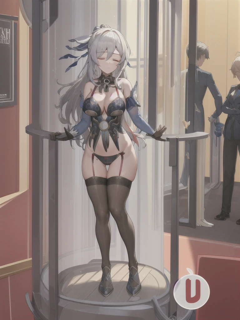 masterpiece, Highest quality, Super detailed,Perfect human body, figure,(One girl),Beautifully detailed head,Full body painting,Full Art, NSFW,high head and body,female robot,1girl,rainbow color eyes,silver skin color,Armor is deep gray color,objet head,telescope head,Monocular,Big Breasts,blade shoulder,Volumetric thighs,glamorous,Open pussy,Sexaroid,Expressionless,View your viewers