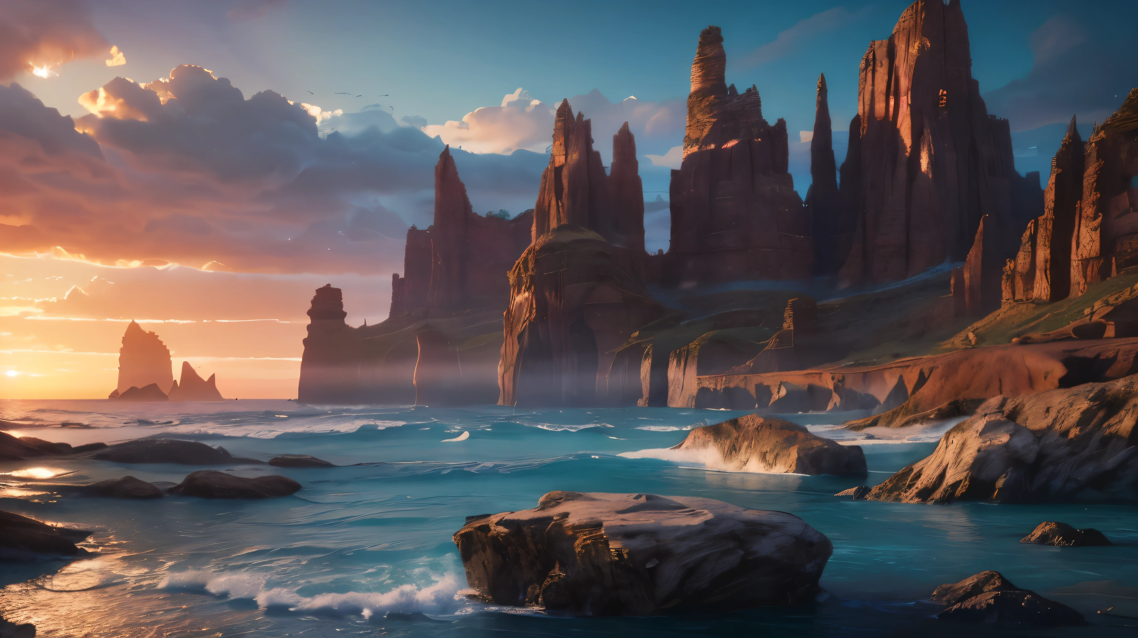 wallpaper,(Practical: 1.4), (best quality: 1.4), 超high resolution, ((Otherworldly Landscapes)),8k resolution,Epic fantasy、Composition(Best quality,4K、8k,high resolution,masterpiece:1.2)、Ultra-fine(lifelike、Photorealism、Photorealistic feel:1.37)、Volumetric Lighting、Stunning vistas