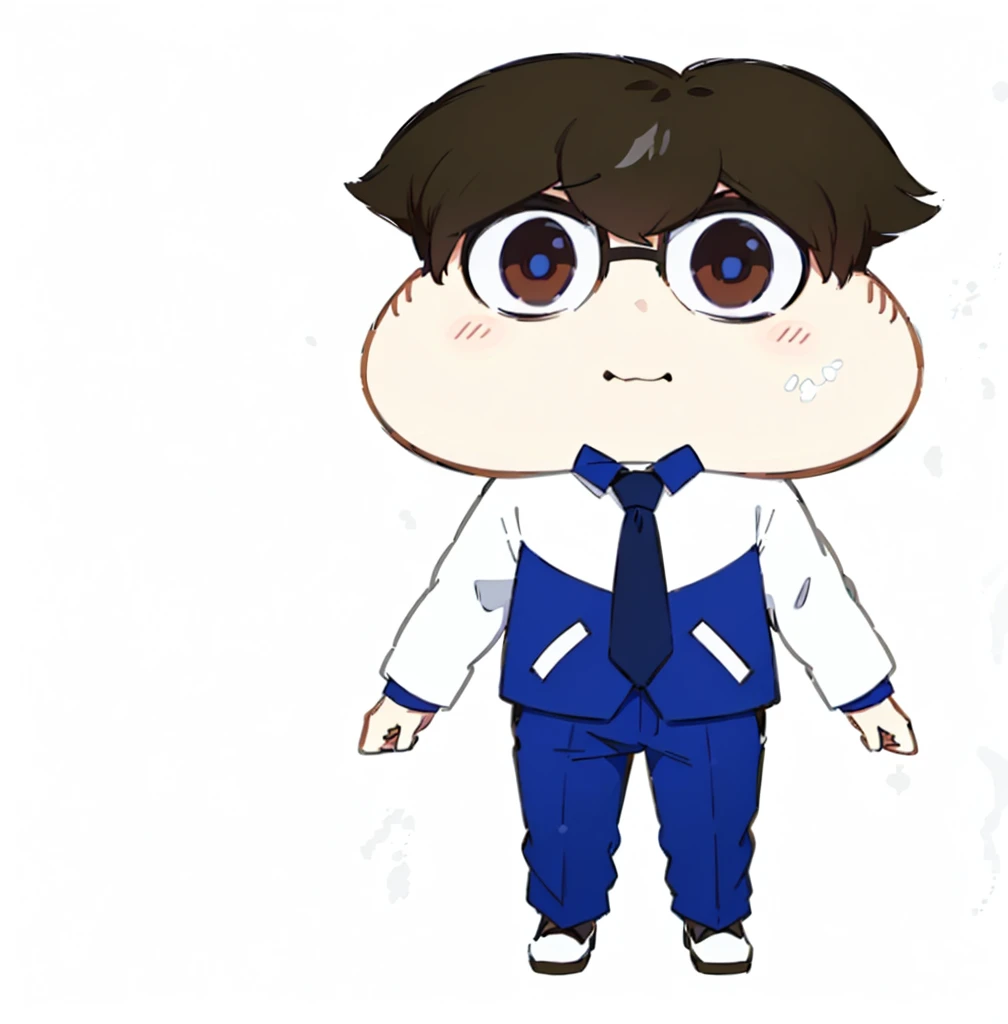 Wearing a blue suit、Wearing a tie、Cartoon drawing of a boy wearing white shirt, Shinkai Makoto, JK, Cartoon shading animation, As anime character, The style is like Nendoroid, shuushuu anime character, Sakamoto Shinichi, Official Art, Araki Hiruhiko style, doom, safebooru anime image, Website Avatar, Animated Characters，Simple 2d