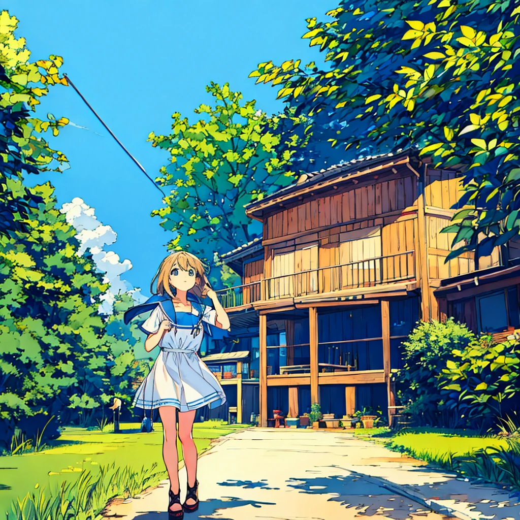 Simple background Summer Blue sky Wind chimes Nostalgic Girl 