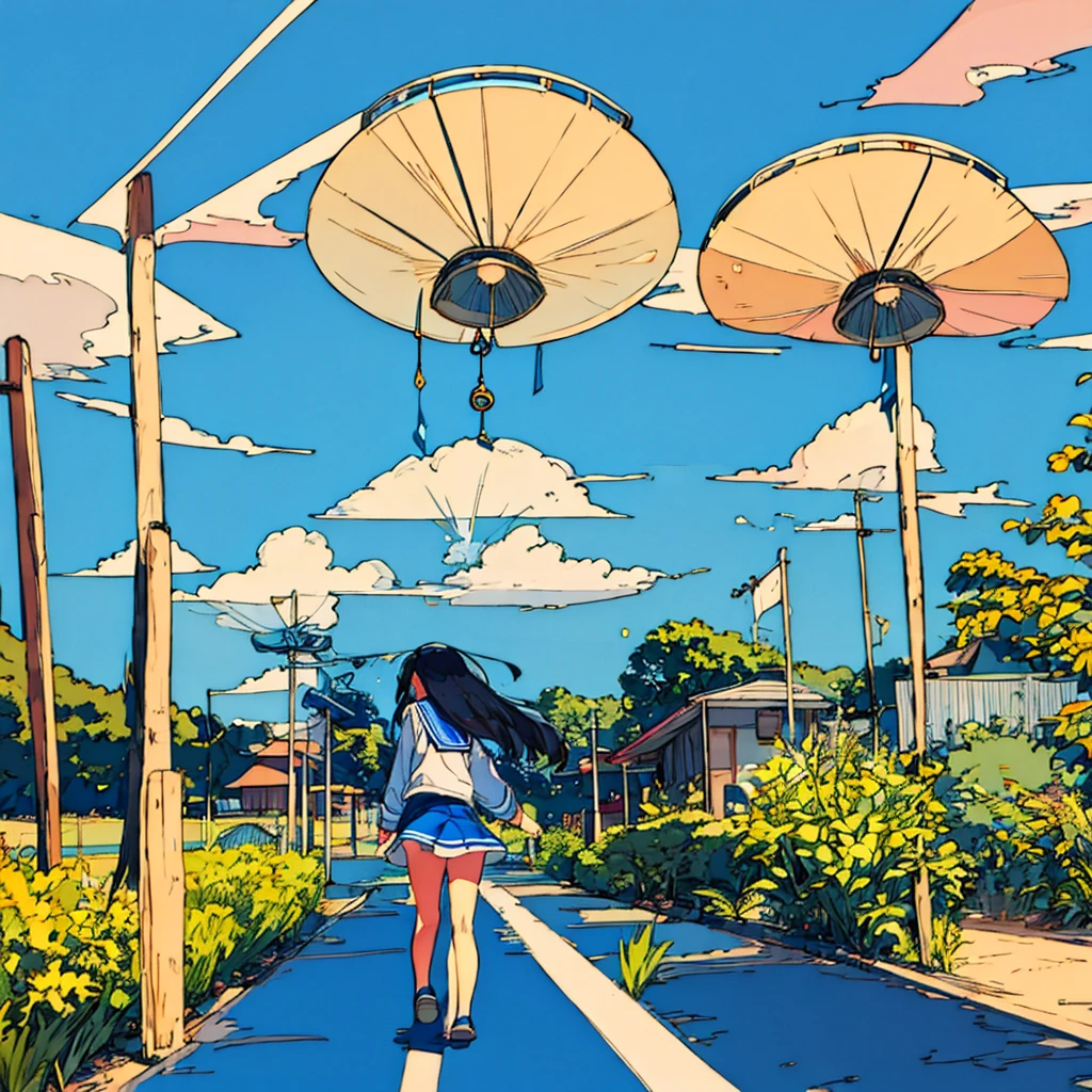 Simple background Summer Blue sky Wind chimes Nostalgic Girl