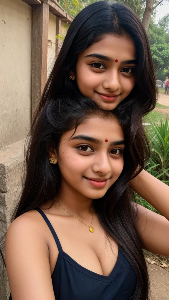 beautiful cute young attractive indian teenage girl, village girl, 18 years old, cute, Instagram model, long black_hair, colorful hair, indian, big breasts, little smiling, smooth face very realistic