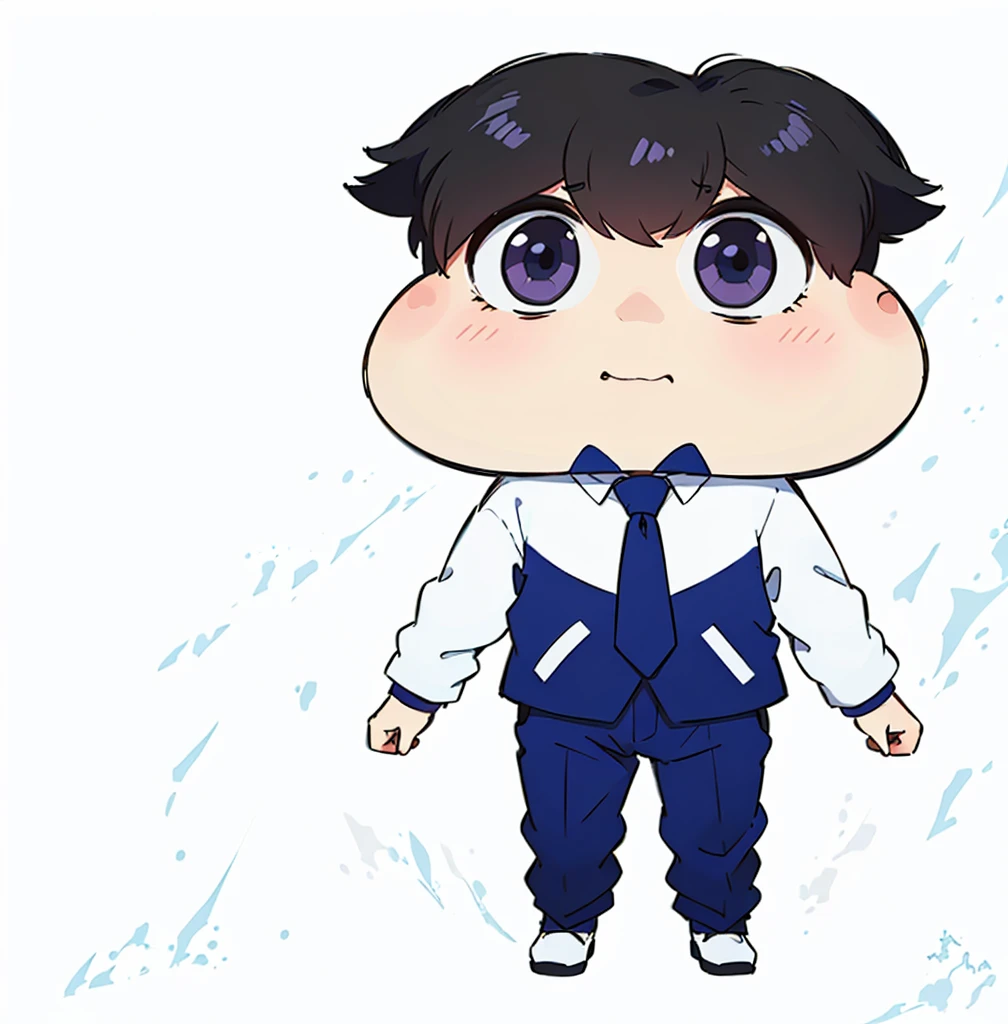 Wearing a blue suit、Wearing a tie、Cartoon drawing of a boy wearing white shirt, Shinkai Makoto, JK, Cartoon shading animation, As anime character, The style is like Nendoroid, shuushuu anime character, Sakamoto Shinichi, Official Art, Araki Hiruhiko style, doom, safebooru anime image, Website Avatar, Animated Characters，Simple 2d