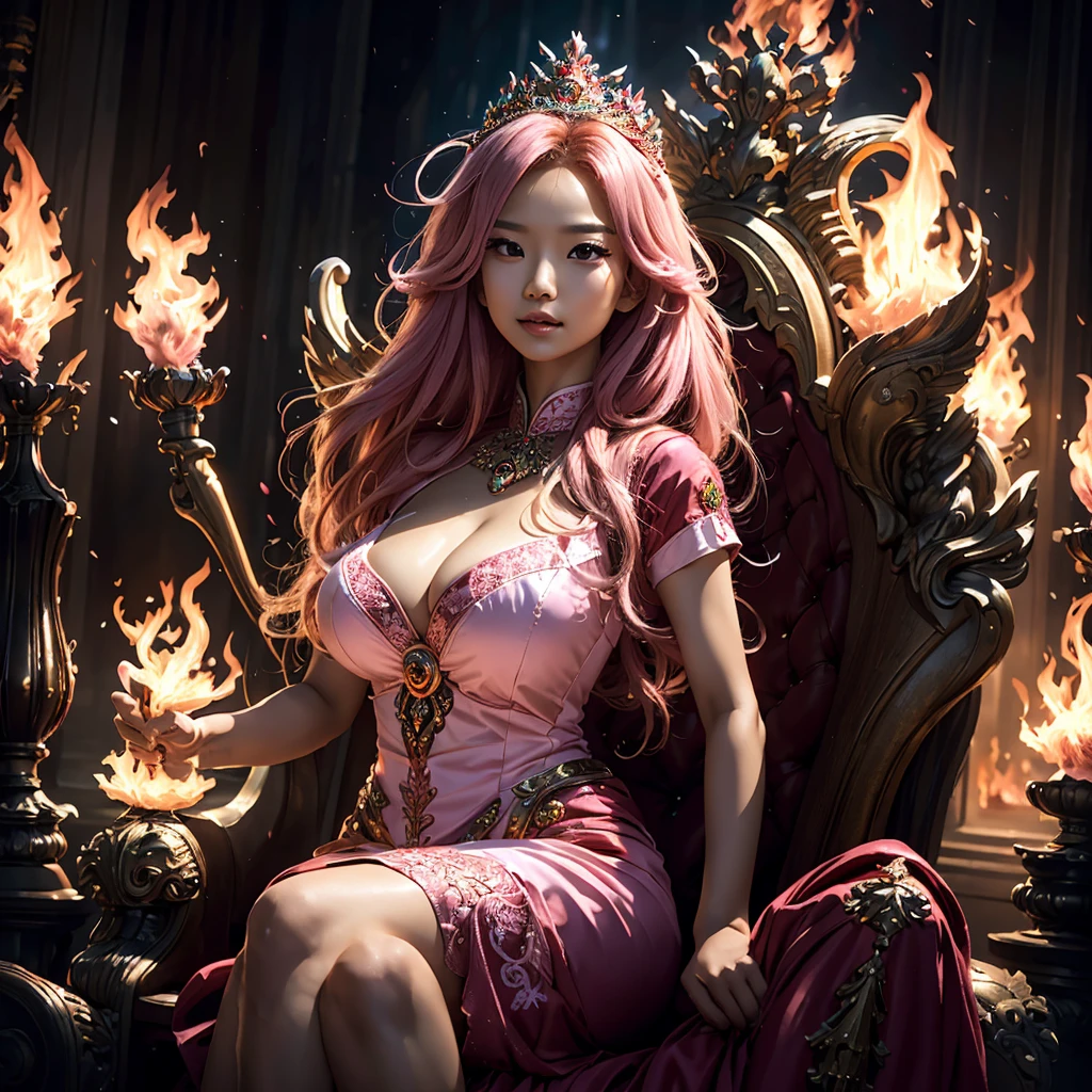 There is a woman sitting on a bed wearing a pink wet see-through lingerie, red-haired girl, beautiful red-haired woman, red-haired woman, young red-haired girl, short bright red hair, red hair and attractive features, Anna Nikonova aka Newmilky, red-haired girl, redhead, beautiful woman, posing in bed, red head, with short red hair, posing in a room, perfect busty body, perfect arms, perfect legs, perfect face, seductive and attractive eyes, masterpiece