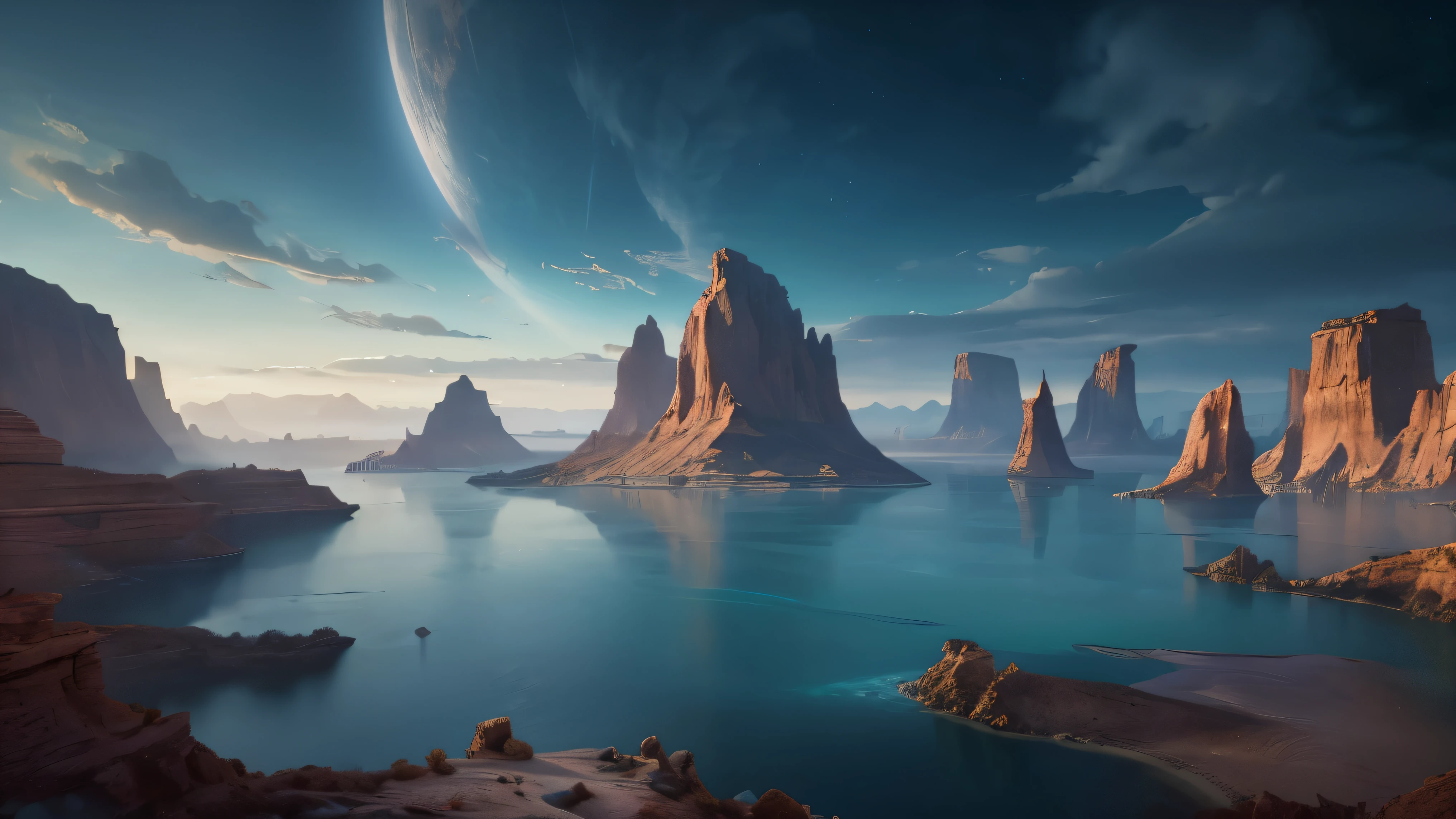 wallpaper,(Practical: 1.4), (best quality: 1.4), 超high resolution, ((Otherworldly Landscapes)),8k resolution,Epic fantasy、Composition(Best quality,4K、8k,high resolution,masterpiece:1.2)、Ultra-fine(lifelike、Photorealism、Photorealistic feel:1.37)、Volumetric Lighting、Stunning vistas
