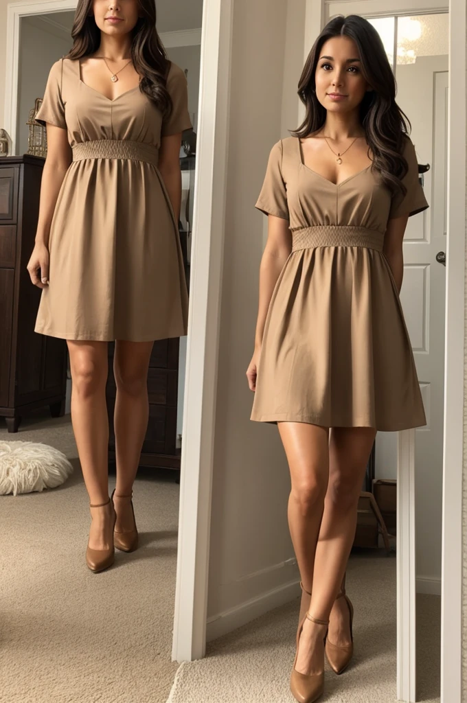 I created a photo of a woman with brown hair wearing a short dress
