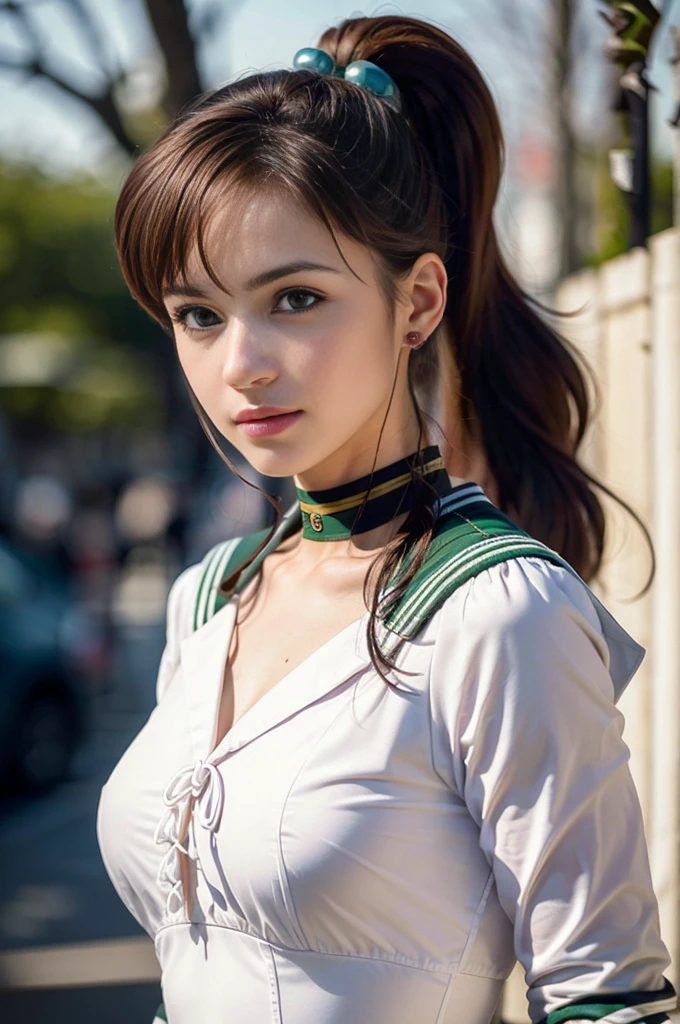(masterpiece, Highest quality:1.4), (whole body:1.5), One girl, alone, Ham Jupiter, (Green Eyes), ponytail, (tiara:1.2), jewelry, (Sailor Warrior Uniform:1.5), Green sailor collar, choker, Elbow hand pockets, White gloves, Pink ribbon, brooch, White leotard, Green Skirt, Pleated skirt:1), Beautiful Face, Highly detailed face, Highly detailed eyes, Highly detailed skin, Skin pores, Scattered beneath the surface, Realistic pupils, Mid-chest, Sexy smile, Blush all over face, Fuller lips, Cherry blossom tree background, Scattered beneath the surface, Detailed Background, Depth of written boundary, Volumetric lighting, Sharp focus, Absurd, Realistic proportions, Excellent anatomy, (Realistic, hyperRealistic:1.4), 16k hdr,