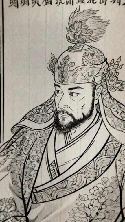 （（（Monochrome））、（（Men in ancient China））、（Ink painting）、Highest quality、masterpiece、Ultra-high resolution、(Realistic:1.4)、Game Poster、Three Kingdoman with a beard,Oriental、Three Kingdoms演義に見られるように々military commander、Crisp and beautiful image quality ,(Metal Armor, metal dragon head on the shoulder, Holding a sword, (Skin of color, ), (Metal Armor with intricate pattern:1.2), gloves, Long trousers, (Very detailed, bloom:1.5), (Highest quality, Concept Art, 4K), (analog:1.2), (high sharpness), (Detailed pupil:1.1),, Detailed face and eyes, masterpiece, Highest quality, (Very detailed:1.1), 8k, photoRealistic, (PurerosFace_v1:0.2), [:(Detailed face:1.2):0.2], sharp, Realistic, Realistic Shadow, 