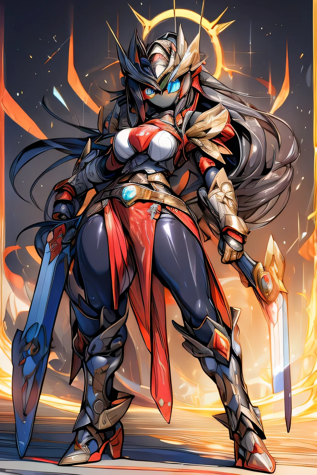((masterpiece)), ((best quality)), (ultra-detailed), ((sexy)), (ero), anime style3, extremely detailed game CG, full body, magic circle, a , , solo, warrior, beautiful black hair, beautiful silver eyes, ((beautiful eyes)), light brown-skinned, long hair, buttocks, large breast, headphone, mask, luminous effect, shiny-glistening, gleaming, latex