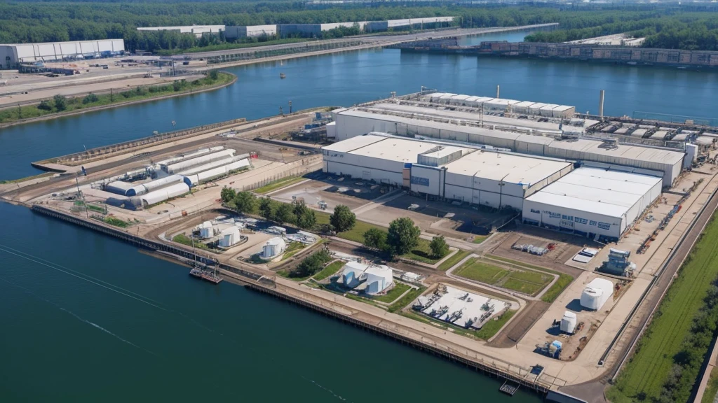 Aerial view of a large industrial plant,Workers are working in the factory, water treatment工厂, photo taken from above, Strengthening monitoring procedures, Eight thousand. filling of the view, Album photos, Photo above, water treatment,industrial plant environment