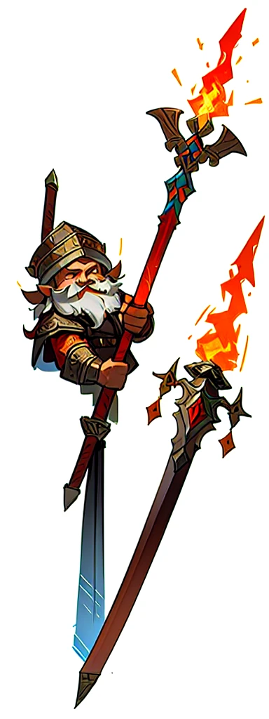 concept, [fire staff], dwarven weapon, medieval weapon, wood staff, long torch