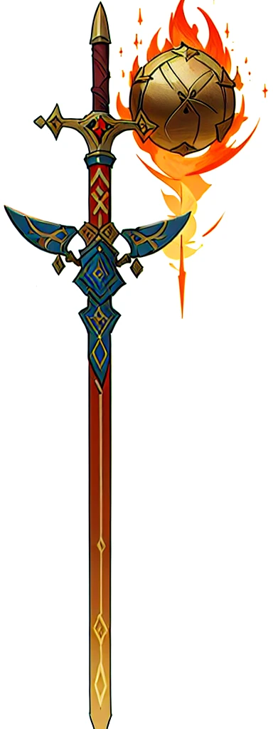concept, [fire staff], dwarven weapon, medieval weapon, wood staff, long torch