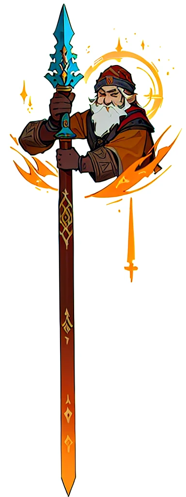 concept, [fire staff], dwarven weapon, medieval weapon, wood staff, long torch