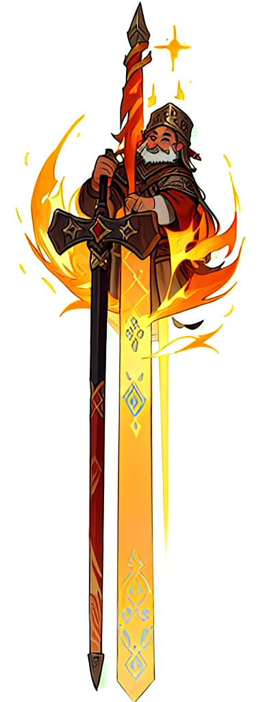 concept, [fire staff], dwarven weapon, medieval weapon, wood staff, long torch