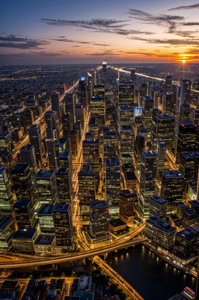 A picture of a city during a sunset