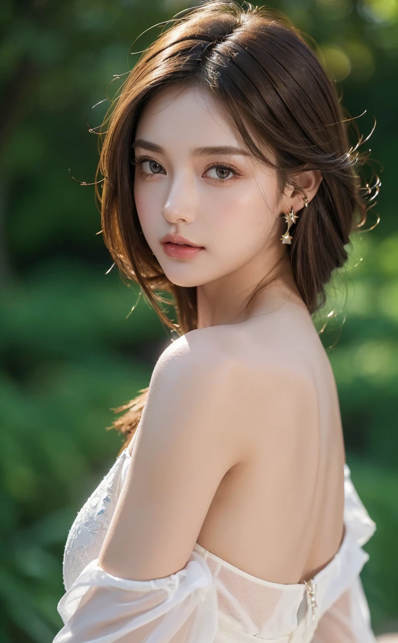 ((Best quality, 8K, masterpiece: 1.3)), full body, clear focus: 1.2, perfect body beauty: 1.4, slim abs: 1.2, (((dark brown hair,: 1.2)), dress dress: 1.1, (railway carriage: 1.1), highly detailed facial and skin texture, exquisite eyes, wearing gem earrings, off-the-shoulder, in the dark, dark, deep shadows, excellent light and shadows, soft lighting, natural light, soft shadows, warm light, side strong lighting, golden or warm hair, natural color, detailed skin texture, reflective earrings, eye gloss, details and reflective hair, warm background tones