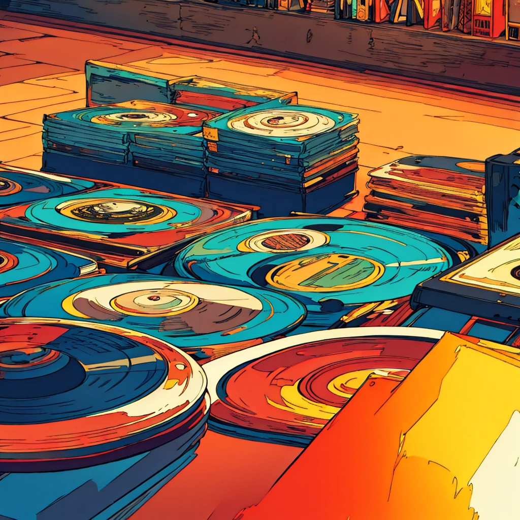 Sunset room: Close-up of vintage records