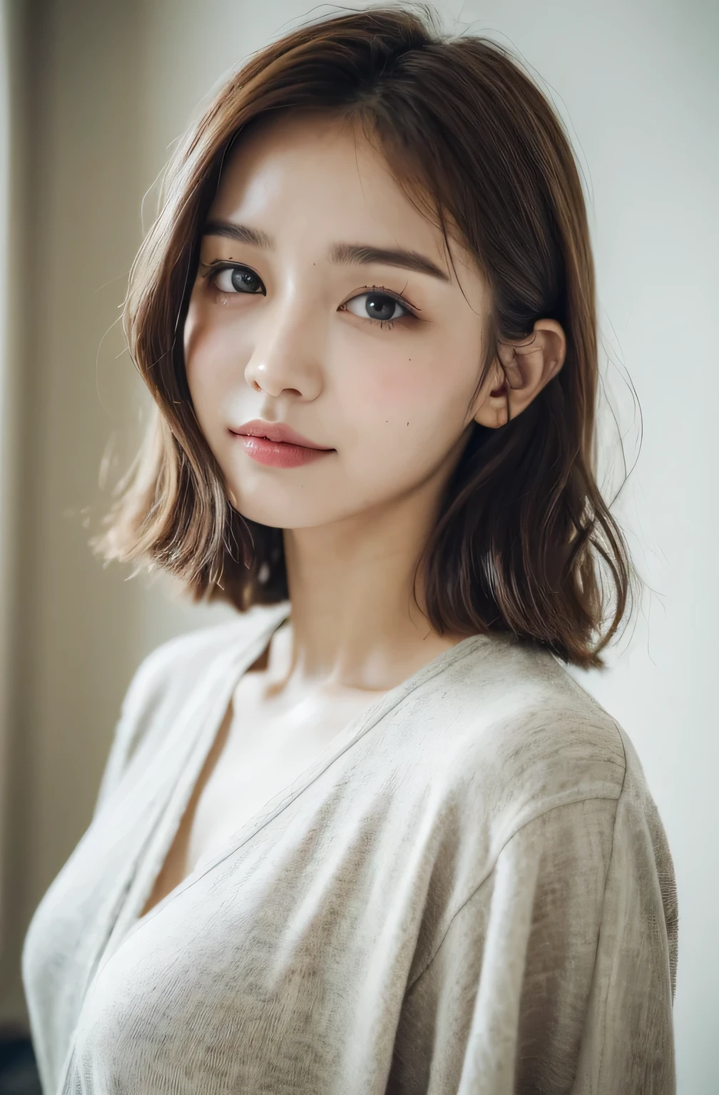 ((Highest quality, 8k, masterpiece :1.3)), One girl, Beautiful woman with slim abdominal muscles :1.3, (Random Hairstyles, Huge breasts :1.2), Casual clothing :1.2, indoor, Highly detailed face, Fine grain, double eyelid