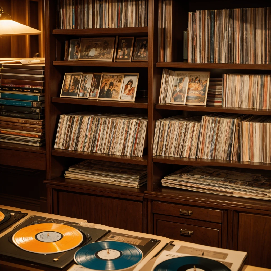 Sunset room: Close-up of vintage records