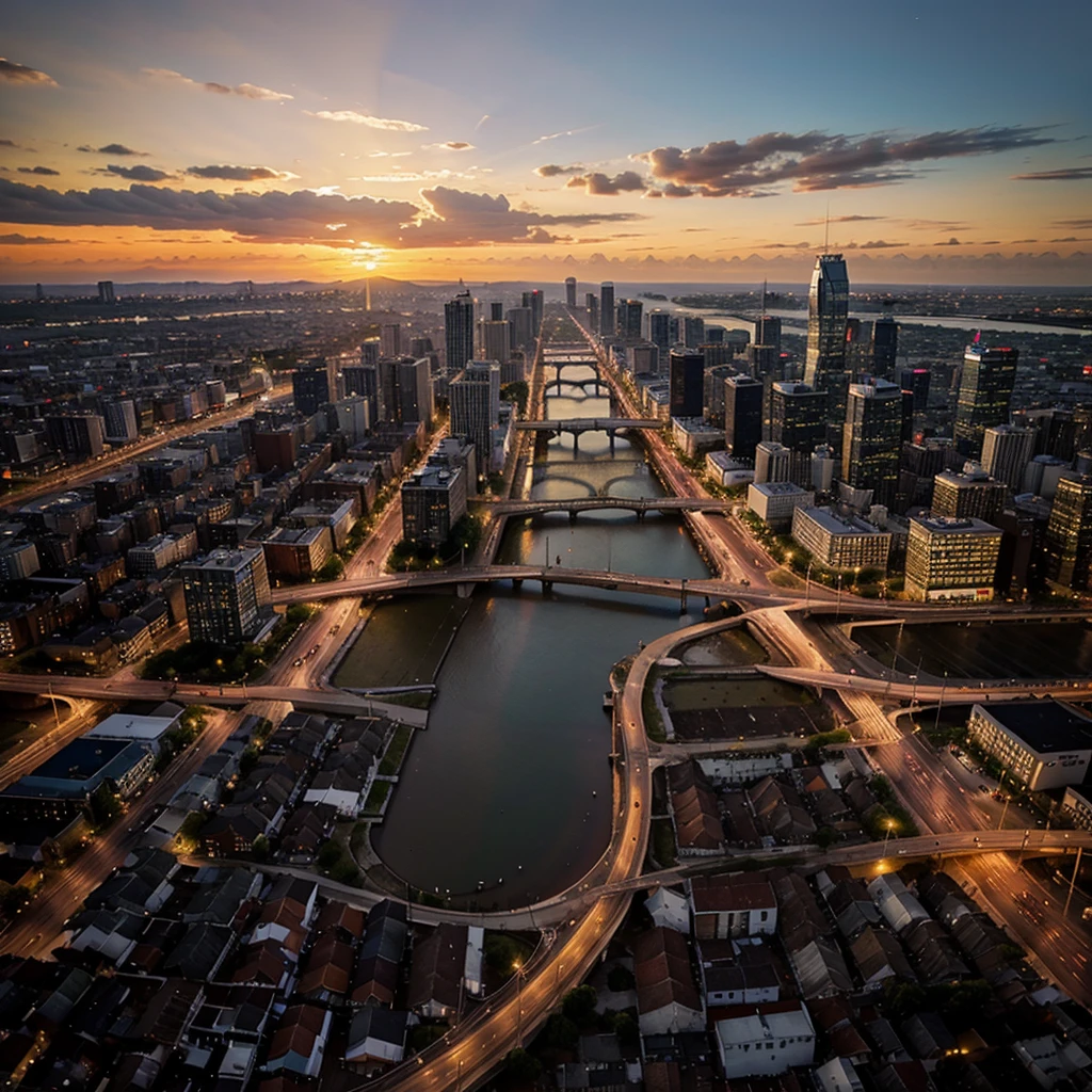 A picture of a city during a sunset