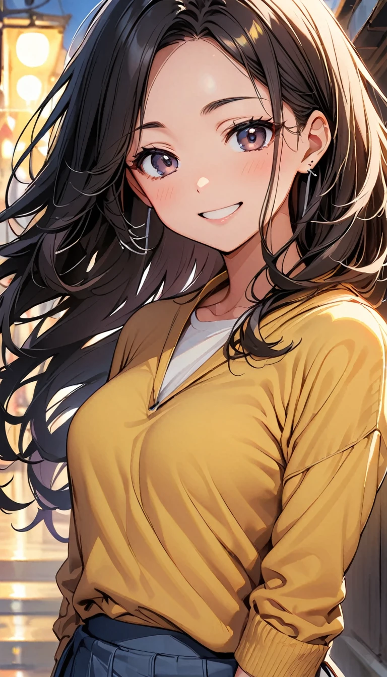 woman, 30th Generation, black hair, hair behind ear, light smile, happy, high quality