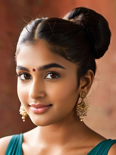 Maya is 18 year old indian girl. Maya stands tall at 70 inches (178 cm) and weighs 180 pounds (82 kg). Her chest measures 44 inches (112 cm), waist 38 inches (97 cm), and hips 46 inches (117 cm). She has intense hazel eyes that reflect her strong spirit, framed by thick, naturally arched eyebrows. Her broad and prominent nose adds to her distinctive look. Maya's full, expressive lips often wear a confident smile. Her medium-sized ears are adorned with simple earrings. Her thick, wavy, dark brown hair is often styled in a loose bun. Her deep tan skin tone gives her a powerful presence. Maya's tall and robust build commands attention, and her warm smile makes her approachable and friendly, drink coffee