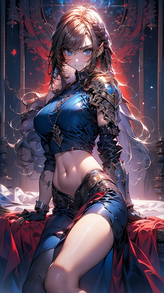 (((woman))), (((best qualityer))), (((tmasterpiece))), (((AS-Adult))), (((1girll))), ((( Bob Hairstyles ))), A 25-year-old cyberpunk gladiator with a perfect body, Shoulder pads with metal spines, Brooklyn gladiolus, (( Bob Hairstyles )), Small leather panties, Torn football team shirt, Simon Beasley, almost naked（Simon Bisley）Urban barbaric style for(heavy metal) Minimum clothing, Left arm metal protection，With complex graphics, dark red color，White stars and white and navy blue checkerboard pattern, armure, Full of tips and rivets, (((From the knee up))), Short white blonde hair, The background is Shepard Fairley（Shepard Fairey）Painted walls of complex design,standing,(large breasts),(wide hips:1.5),(Stand with your hands on your hips and your weight on one leg),